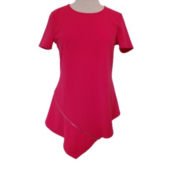 DKNY Asymmetric Zipper Detailed Barbue Pink Top- Sz. Med - Picture 1 of 8
